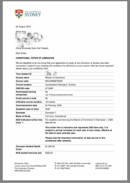 项目学生获得澳洲悉尼大学研究生录取offer.jpg