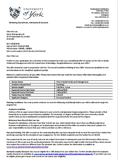 项目学生获得英国约克大学研究生录取 offer..png