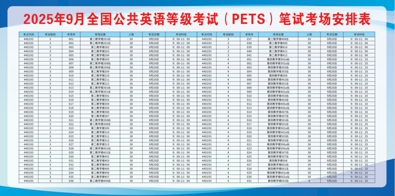 笔试考场安排表