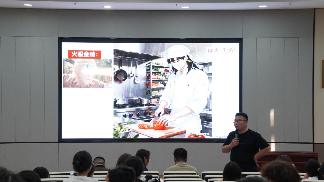 图7：总务处副处长在会议上针对近期台风情况，向学生作就餐物资准备嘱托
